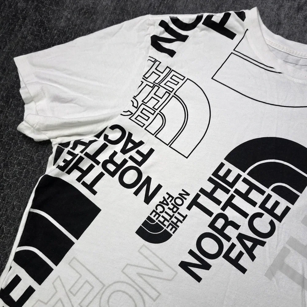 The North Face T Shirt Mens XL White Black AOP Allover Print Knit Cotton Street